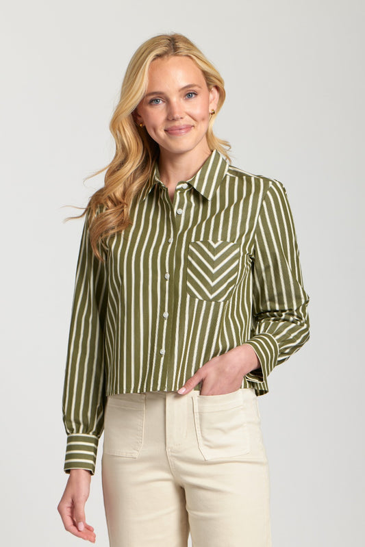 AP NY CROPPED STRIPED SHIRT - GREEN MULTI