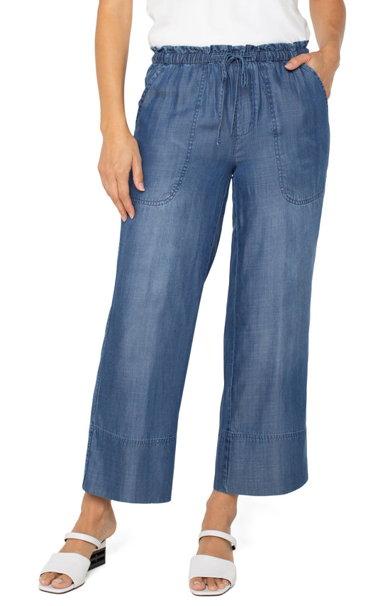 LIVERPOOL PULL-ON TIE WAIST WIDE-LEG PANT - DENIM