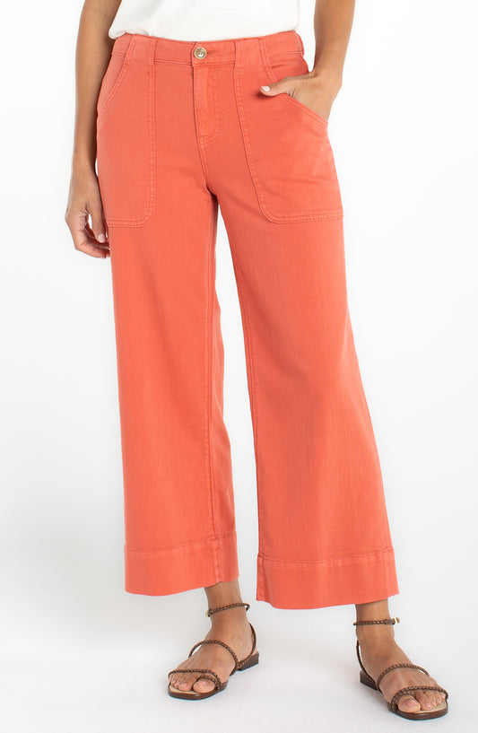 SALE - LIVERPOOL STRIDE CARGO WIDE LEG CROP - RED CLAY