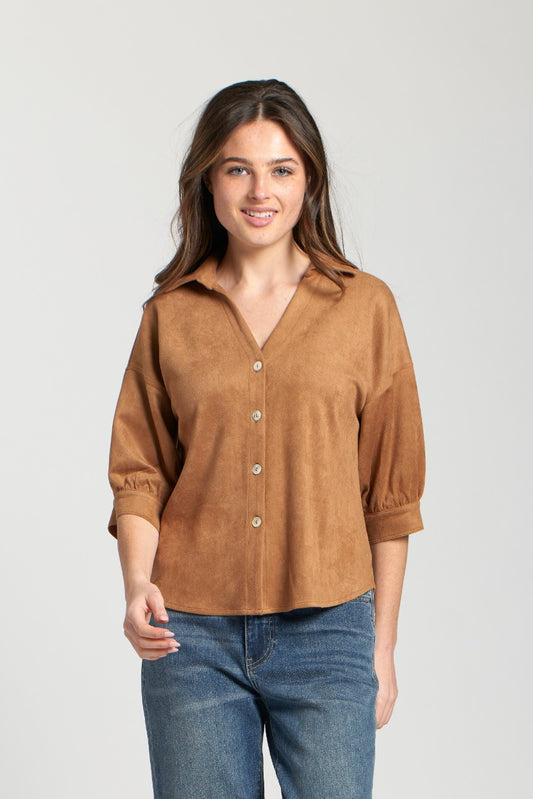 AP NY FAUX SUEDE BLOUSE - CARAMEL