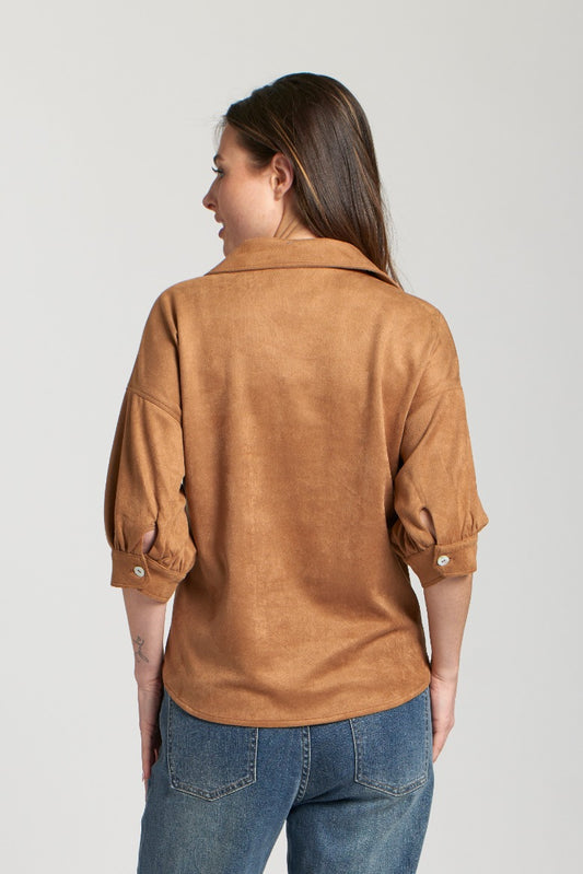 AP NY FAUX SUEDE BLOUSE - CARAMEL