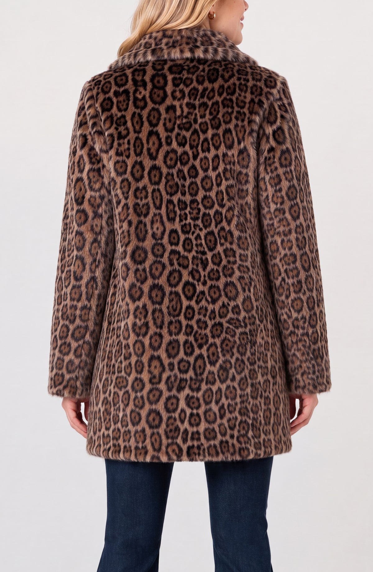 LIVERPOOL COLLARED FAUX FUR COAT - BROWN MULTI