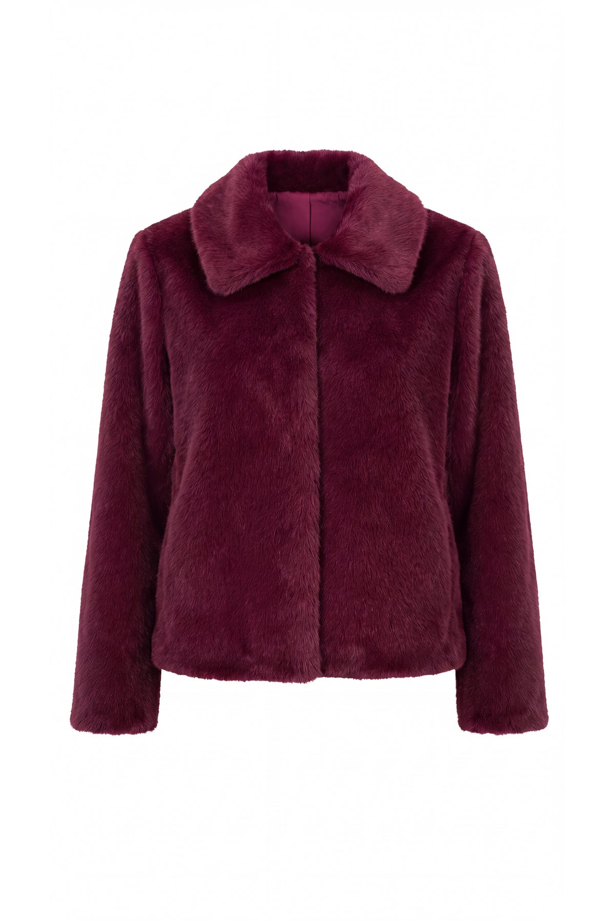 LIVERPOOL COLLARED FAUX FUR JACKET - DARK OXBLOOD