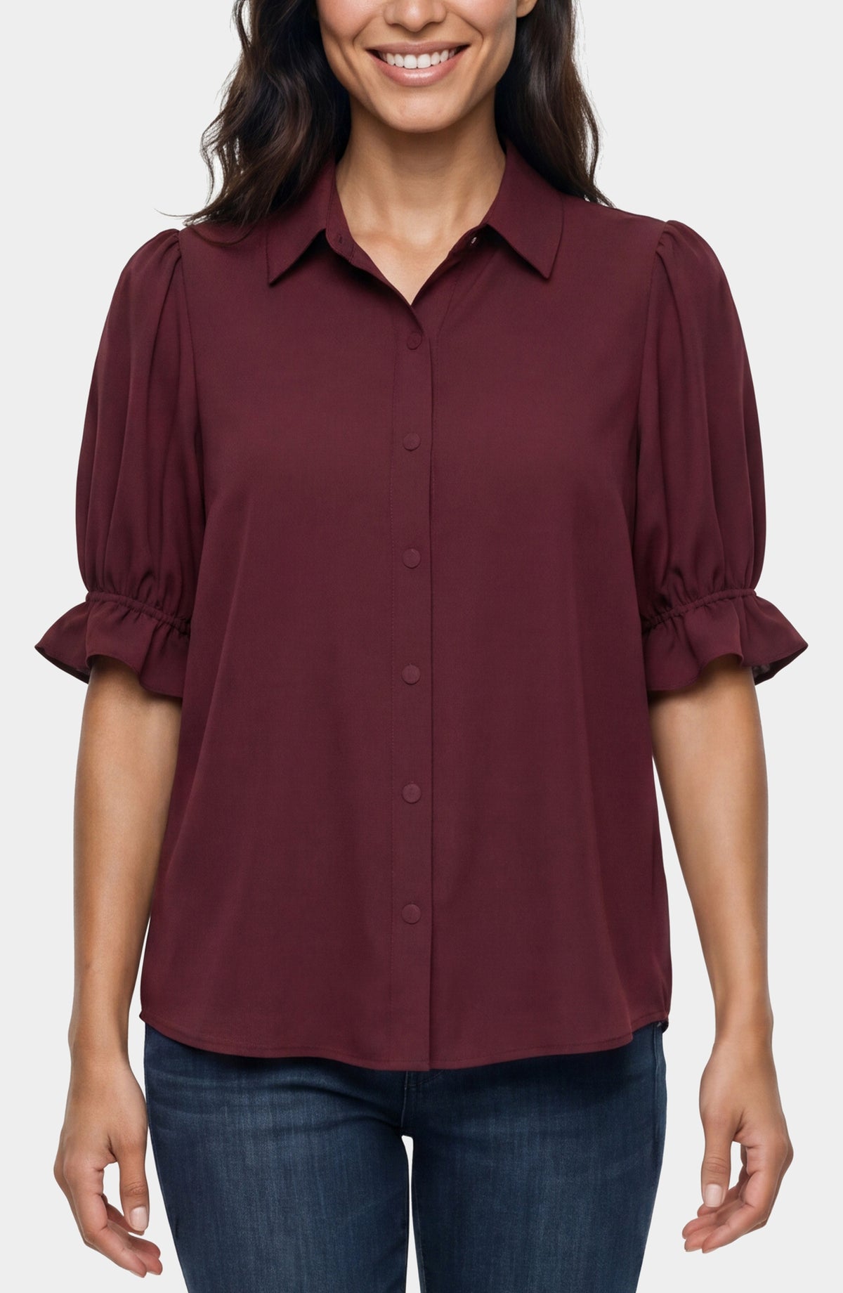 LIVERPOOL ELBOW PUFF SLEEVE SNAP FRONT - DARK OXBLOOD