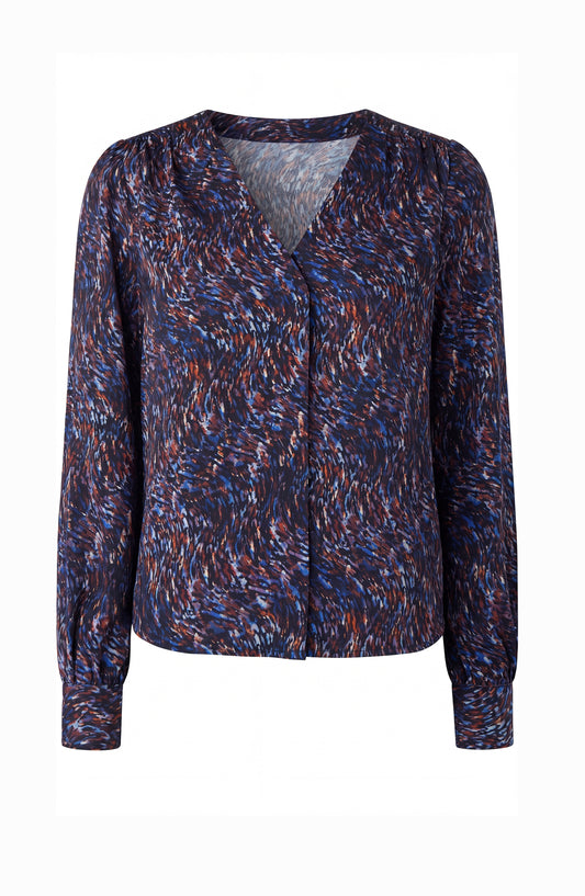 LIVERPOOL LONG SLEEVE WOVEN BLOUSE - BLUE MULTI
