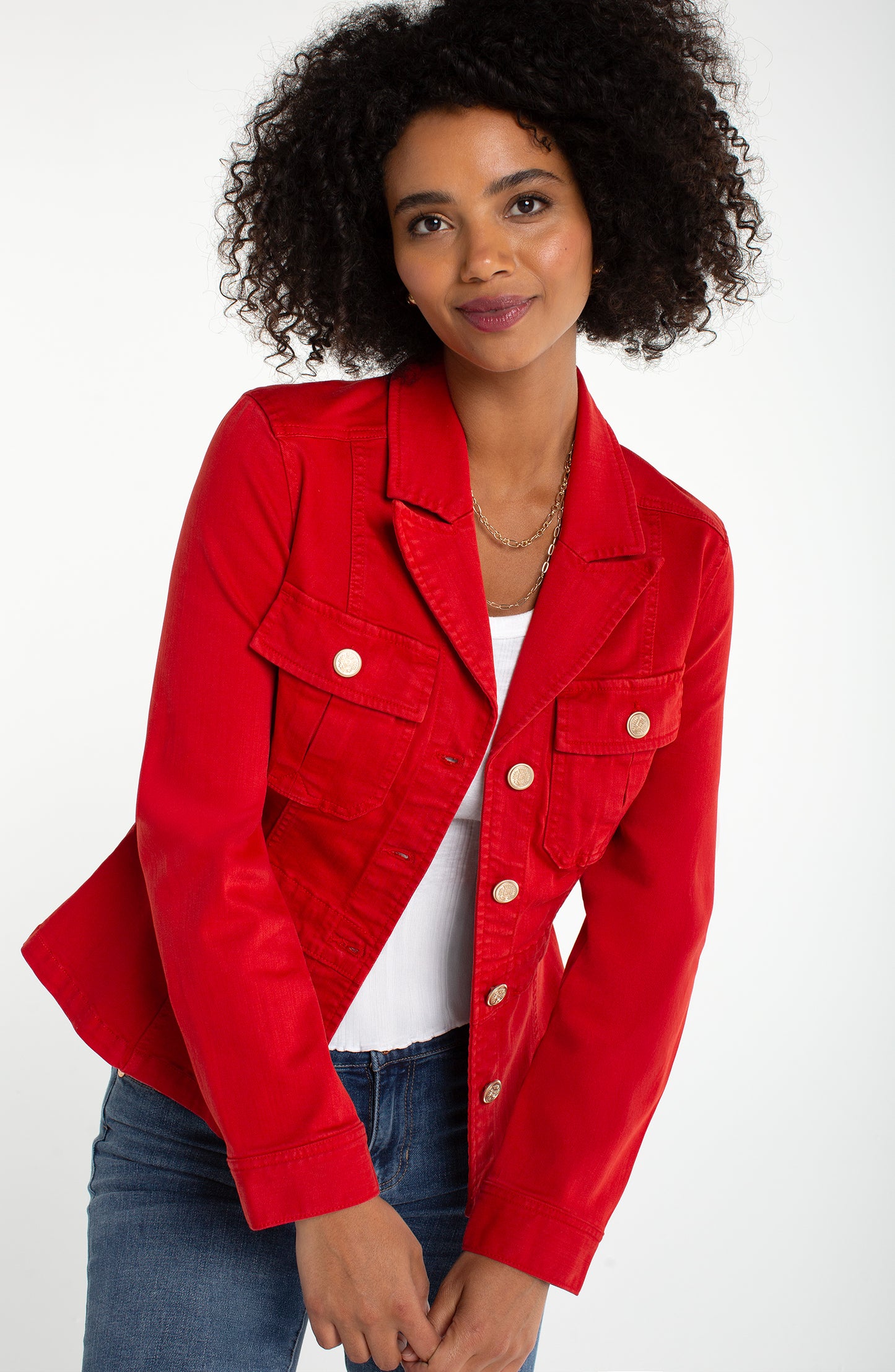 LIVERPOOL PEPLUM JACKET W/ TAB DETAILS - RED
