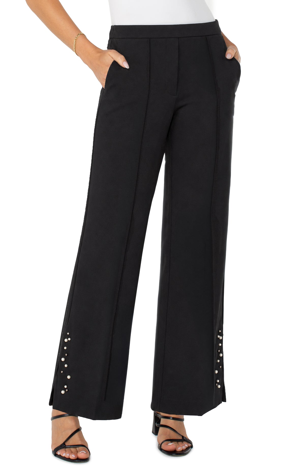 LIVERPOOL KAYLA PULLON WIDE LEG WITH PEARLS - BLACK