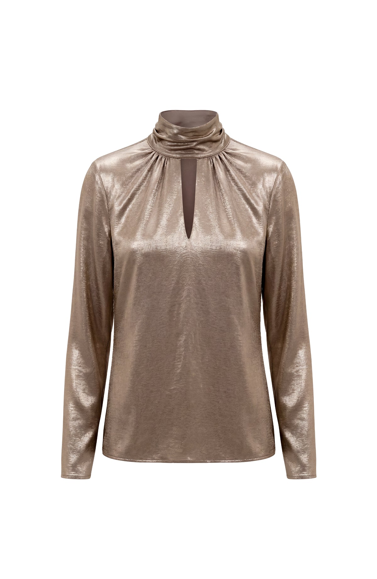LIVERPOOL LONG SLEEVE WOVEN BLOUSE - SOFT METALLIC BRONZE