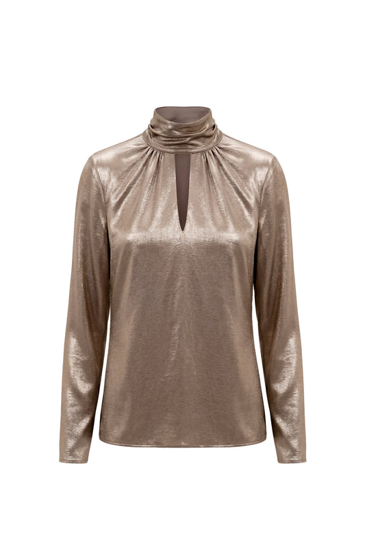LIVERPOOL LONG SLEEVE WOVEN BLOUSE - SOFT METALLIC BRONZE