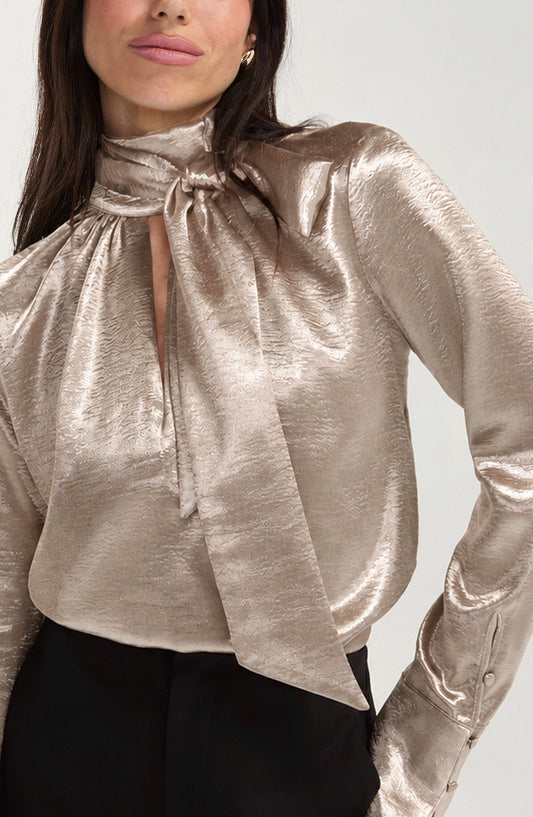 LIVERPOOL LONG SLEEVE WOVEN BLOUSE - SOFT METALLIC BRONZE