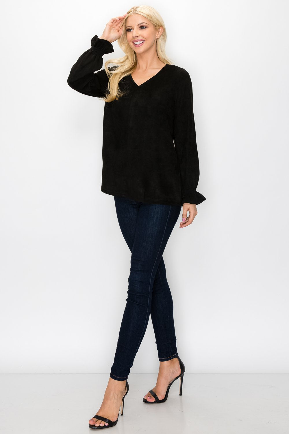 JOH  ABIGAIL STRETCH SUEDE TOP - BLACK - ABIGAILBLK