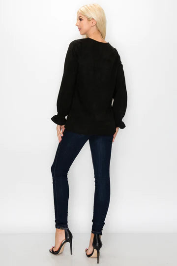 JOH  ABIGAIL STRETCH SUEDE TOP - BLACK - ABIGAILBLK