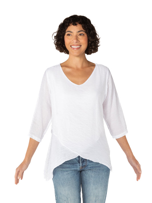 CUT LOOSE RAY DOUBLE LAYER V-NECK TOP - WHITE - 6216823WHT